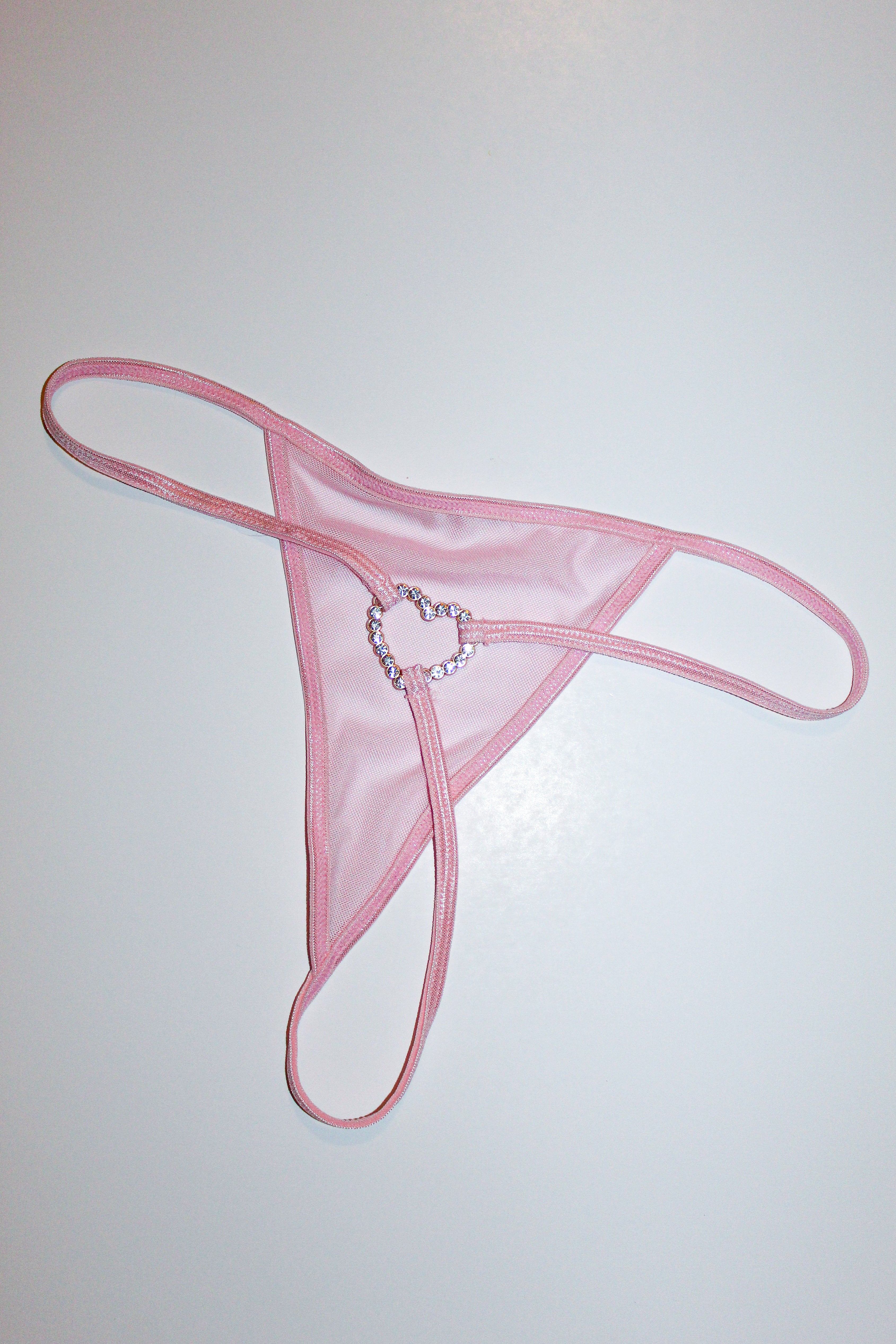 Pink Rhinestone Heart Thong